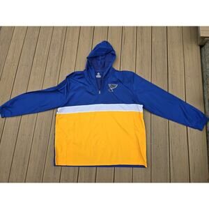 St. Louis Blues Jacket Nylon Windbreaker Hooded 3XL 1/4 Zip NHL Brand Used